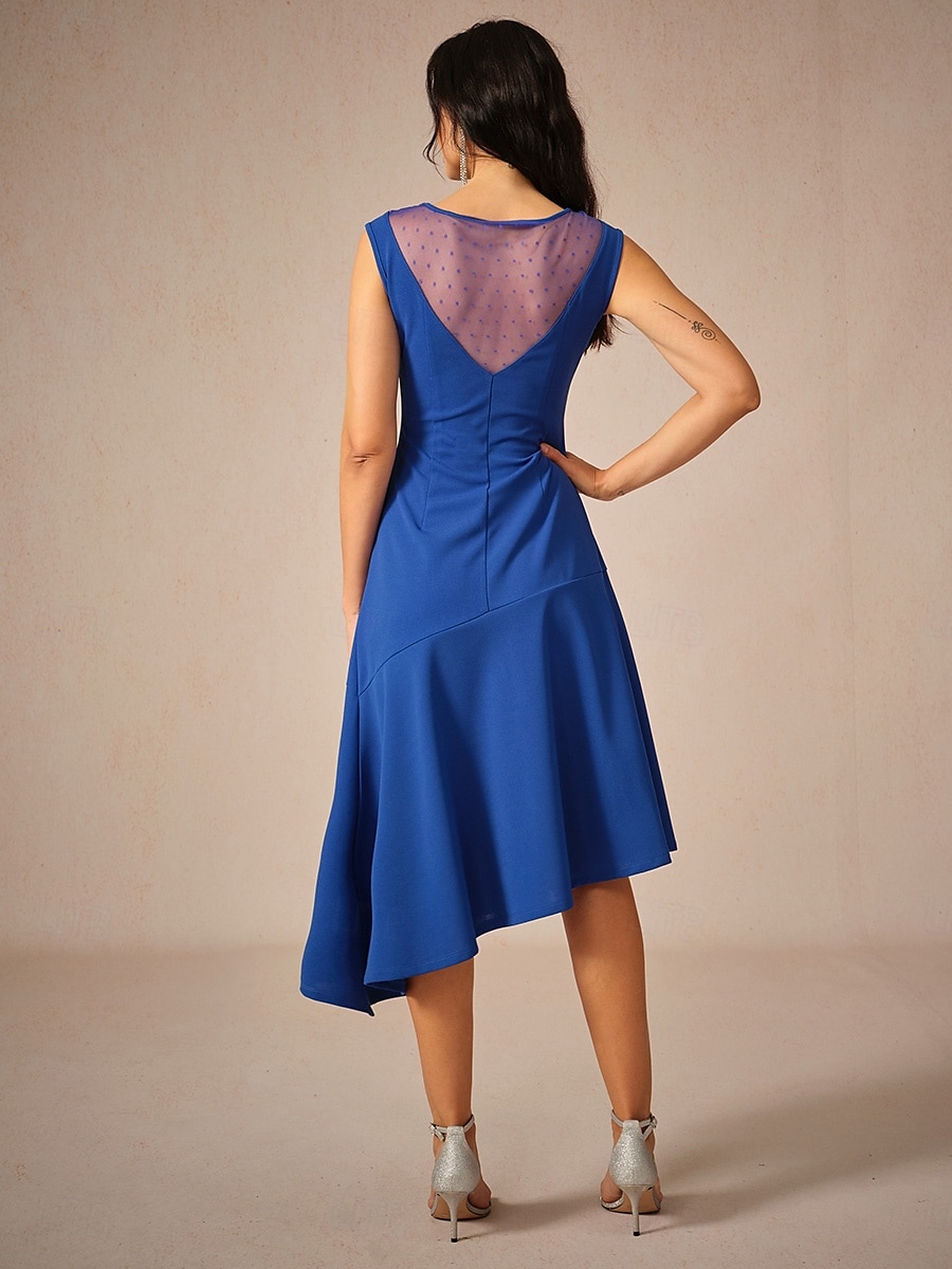 Mujer Vestido Midi Vestido de Punto Elegante Fiesta Cita Ajuste regular Color sólido Sin Mangas Cuello Barco Azul Real Verano 2025 - $11.59 –P6