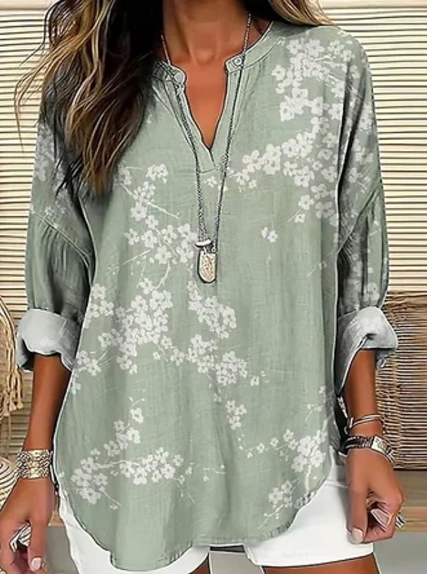 Kvinne Bluse Langermet Tunika Topper Floral Grafisk Daglig Hawaiiansk V-hals Vanlige Topper Daglig Ferie Strand Plagg Trykk Lys Grønn Marinblå Lys Blå Sommer Vår 2025 - $24.99 –P2