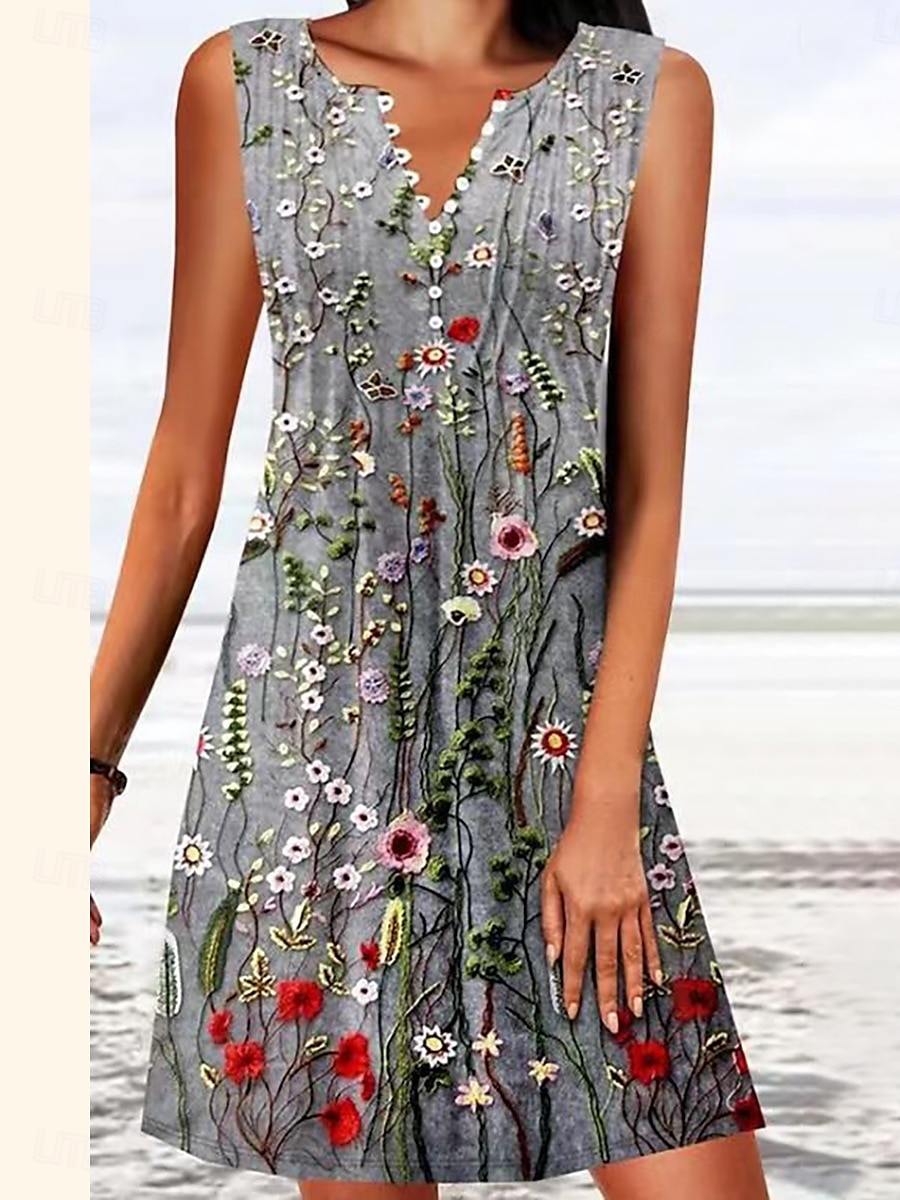 Rochie mini de femei rochie în A rochie T-Shirt rochie Tee off the shoulder casual vacanță zilnic ajustat floral grafic fără mâneci gât în V roz albastru verde gri vară 2025 - $24.99 –P6