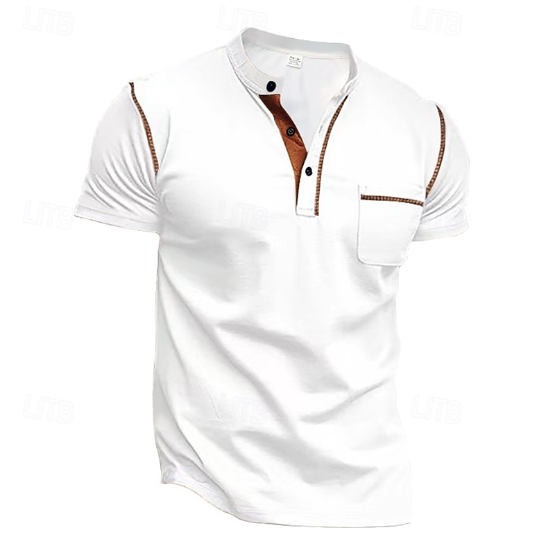Per uomo Camicia da golf Golf Polo da golf Ufficio Informale Colletto alla coreana Manica corta Essenziale Moderno Color Block Collage Bottoni Estate Primavera Standard Nero Bianco Vino Blu marino del 2026 a $17.99 –P15