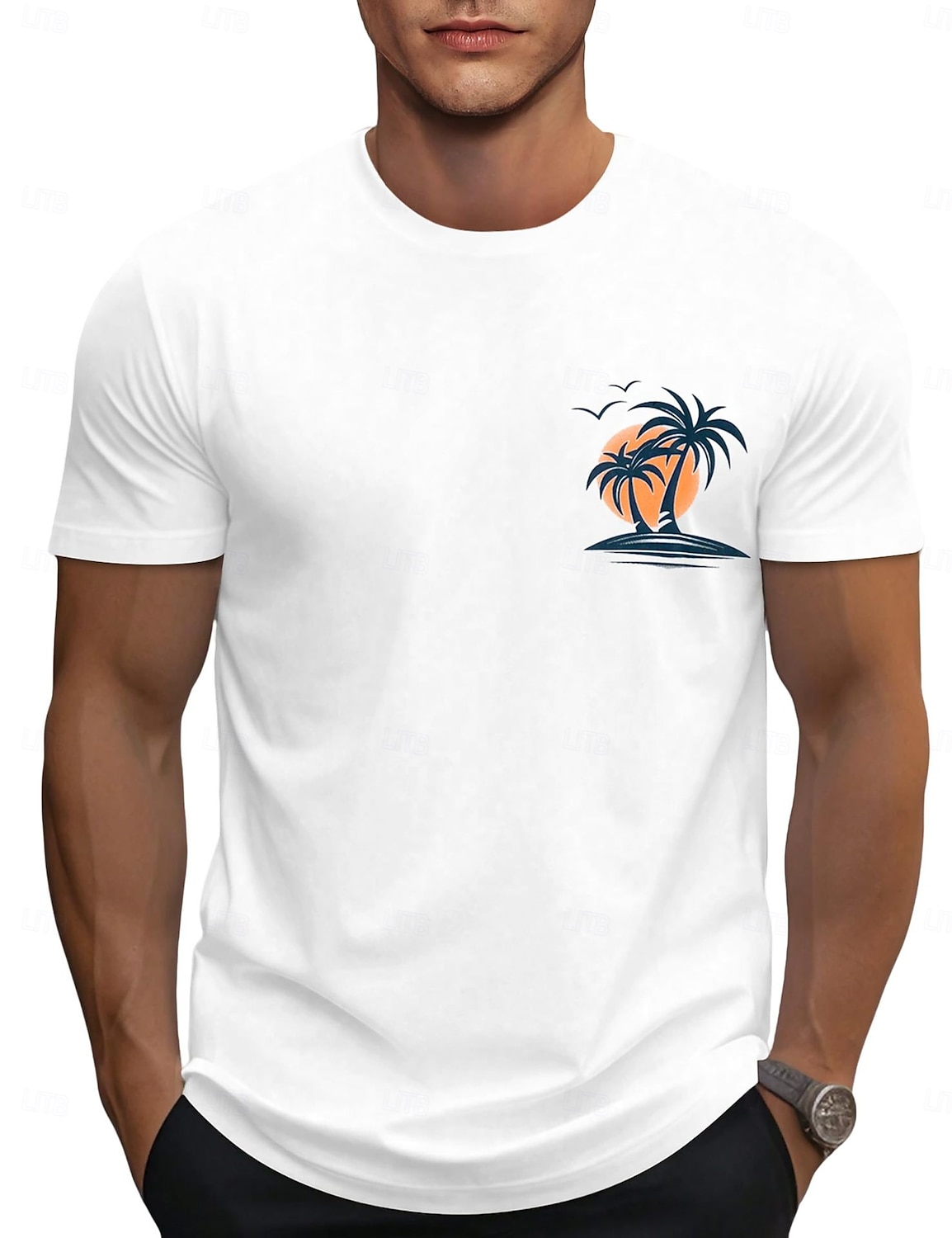 Men's Tee Short Sleeve Shirt Tee Top Short Sleeve Crewneck Spring &  Fall Coconut Tree Fashion Designer Print Vacation Street Going out White Blue Top Tee for Men 2025 - $14.99 –P2