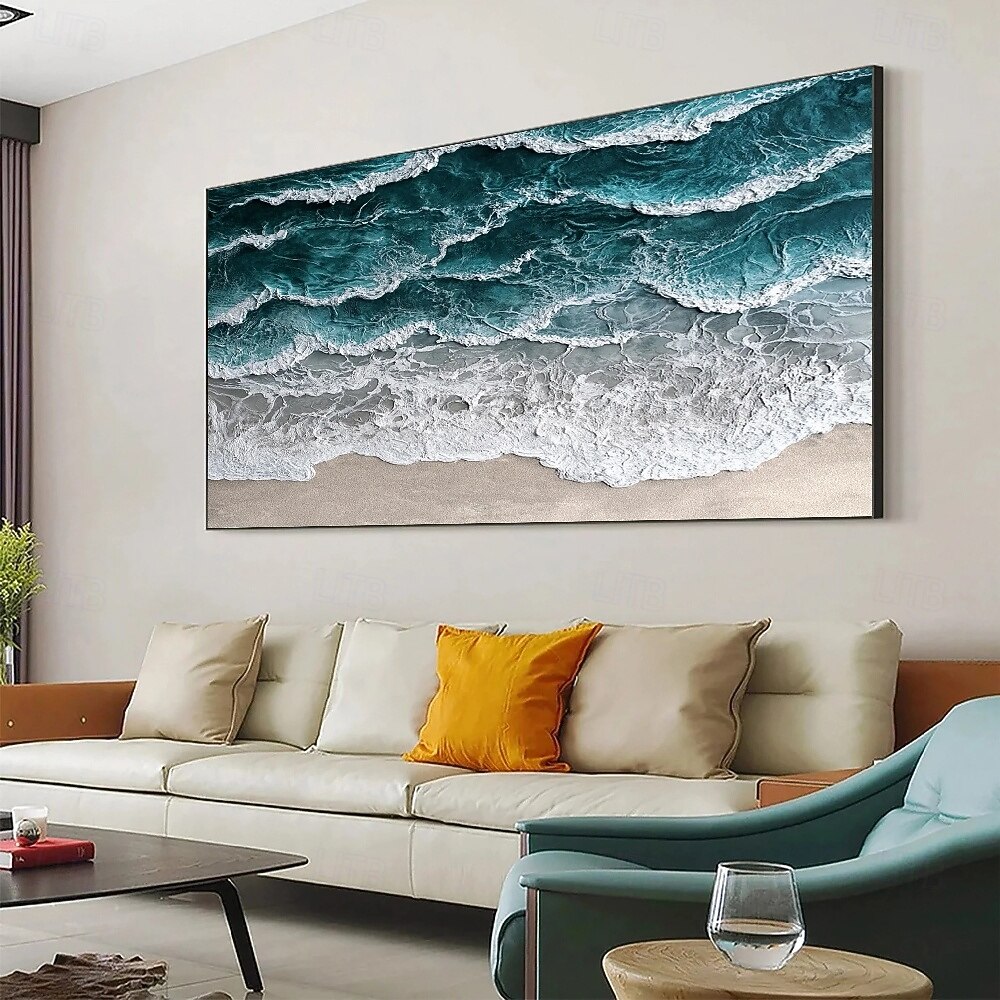 handgemaltes 3D-Strukturgemälde auf Leinwand, handgefertigtes Ölgemälde, Ozeangemälde, Meereswellengemälde, Kunstwerk, Wandkunst, Gemälde, moderne Kunst für Schlafzimmer, Wanddekoration, Modekunst 2025 - $69.99 –P5