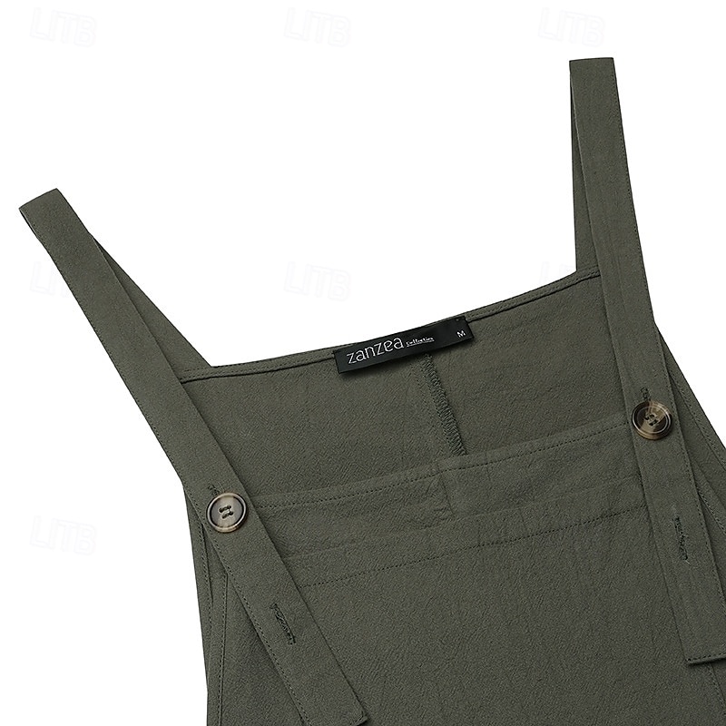 Damen Normal Leinen-inspirierte Hosen Lässig Einfarbig Ärmellos U-Ausschnitt Knöpfe Täglich Ausgehen Normale Passform Schwarz Blau Fuchsie Sommer 2025 - $21.99 –P15