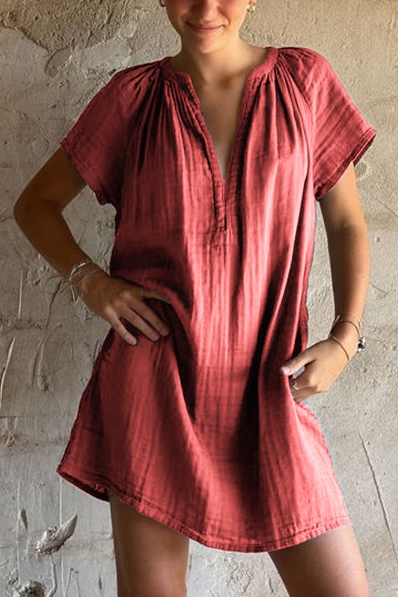 Per donna Mini Abito Abiti ispirati al lino Abito in cotone e lino Essenziale Moderno Quotidiano Uscire Weekend Vestibilità regolare Semplice Manica Corta Scollo a V Nero Arancione Verde Rosé Estate del 2025 a $26.99 –P1