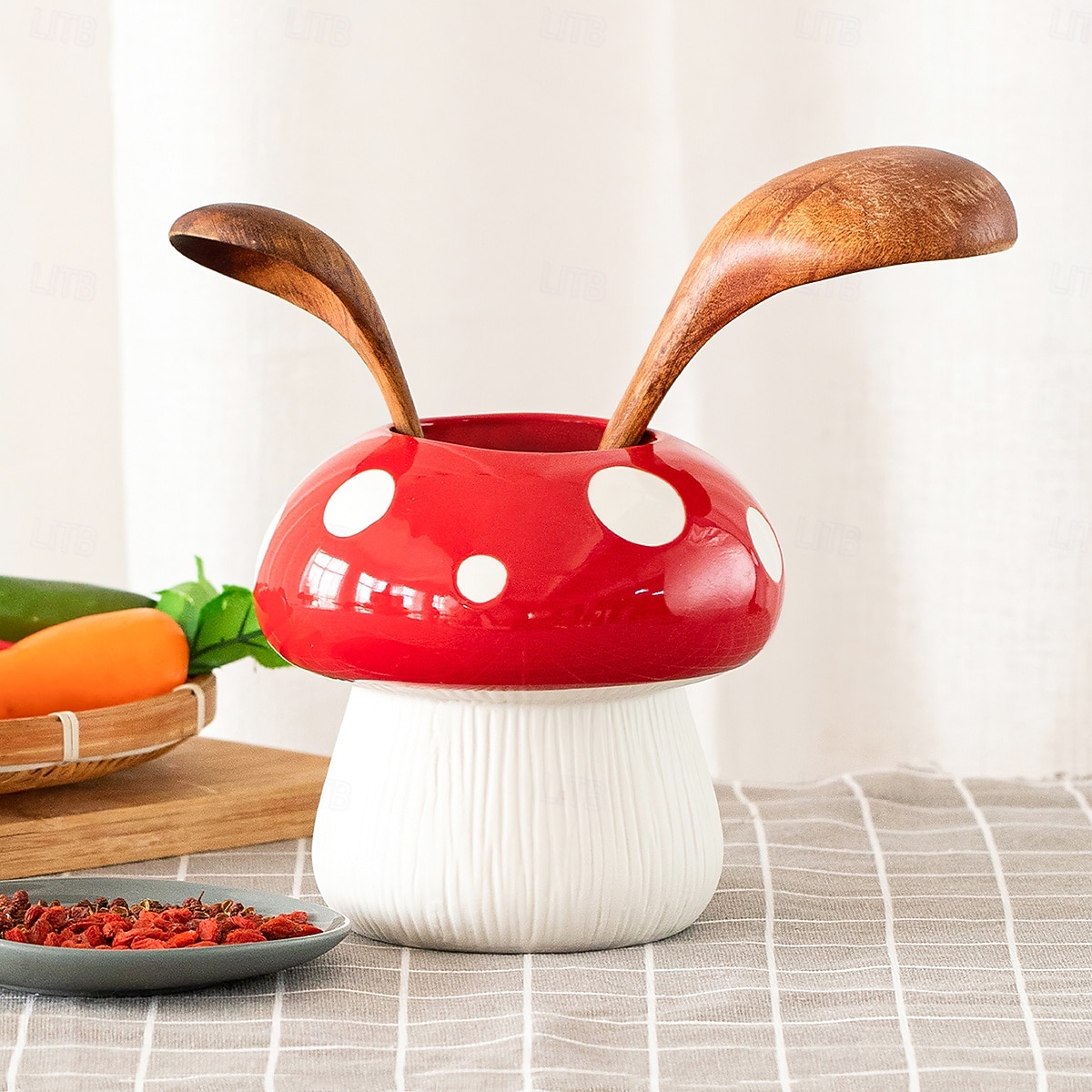 Red Mushroom Shaped Flower Vase with White Dots, Colorful Resin Tabletop Planter, Decorative Hydroponic Vase for Home, Hotel, and Restaurant Decor 2025 - $10.49 –P10