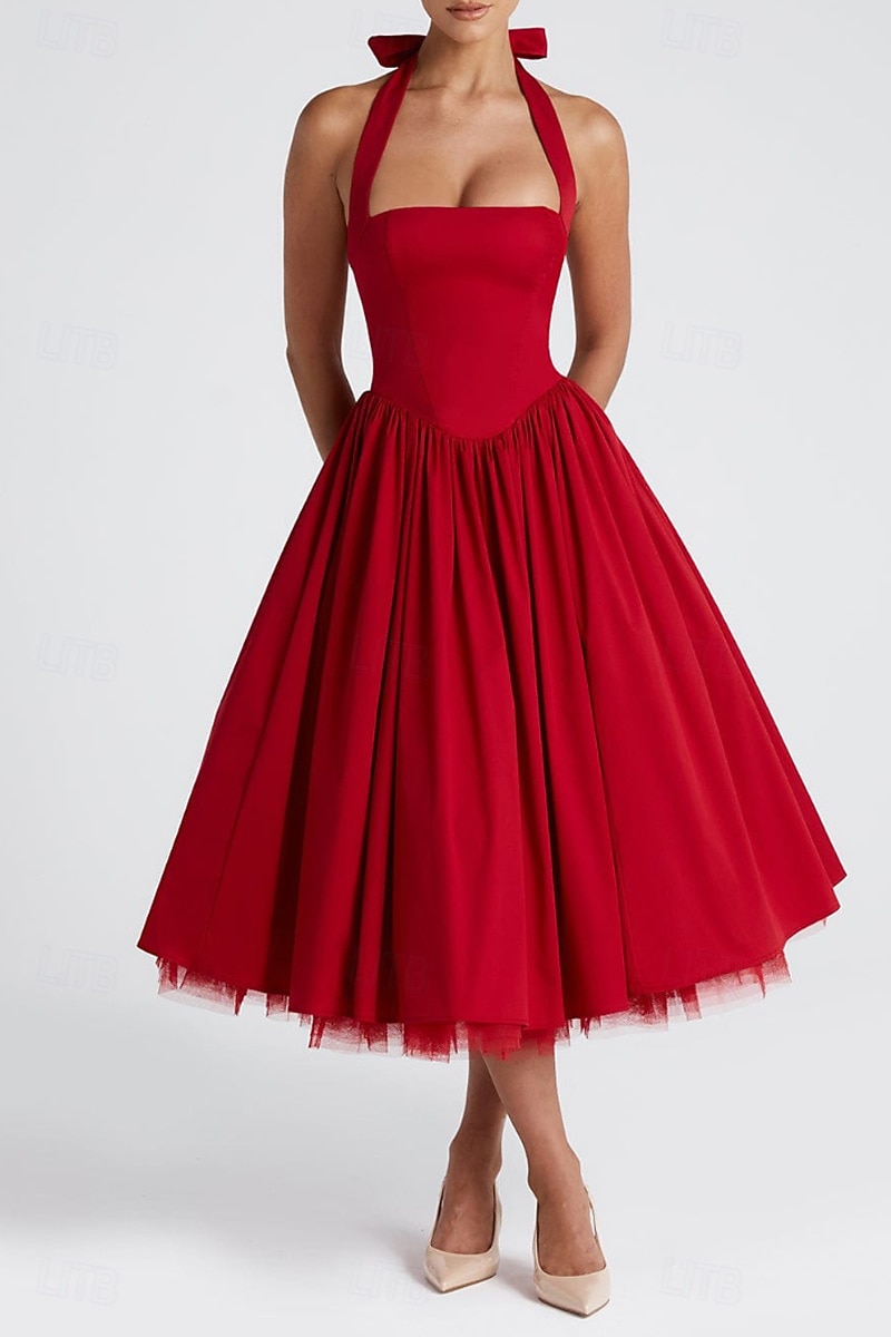 Pentru femei Rochii Midi Rochie albă Rochie de absolvire Modă Modern Zi de Naștere Concediu Absolvire Fit regulat Simplu Fără manșon Gâtul halter Negru Alb Roșu-aprins Vară 2025 - $32.99 –P16