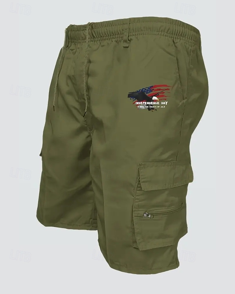 Men's Cargo Shorts Shorts Summer Shorts Drawstring Elastic Waist Multi Pocket Eagle National Flag Comfort Wearable Knee Length Outdoor Sport Daily Fashion Casual Black Navy Blue 2025 - $18.99 –P15