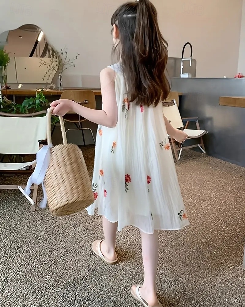 Dzieci Dla dziewczynek Sukienka Sukienka w kwiatki Kwiat Bez rękawów Na zewnątrz Codzienny Moda Codzienny Poliester Do kolan Codzienne sukienki Sukienka w kwiatki Lato 4 lata + Beżowy 2025 - $17.49 –P2