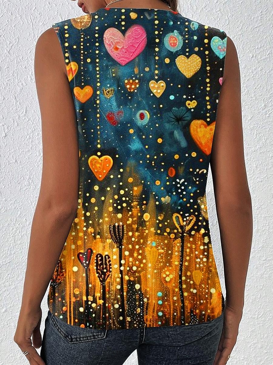 Női top camisole ombre szív hétköznapi ujjatlan U nyakú normál méretű napi gombos minta sárga nyár 2025 - $17.99 –P2