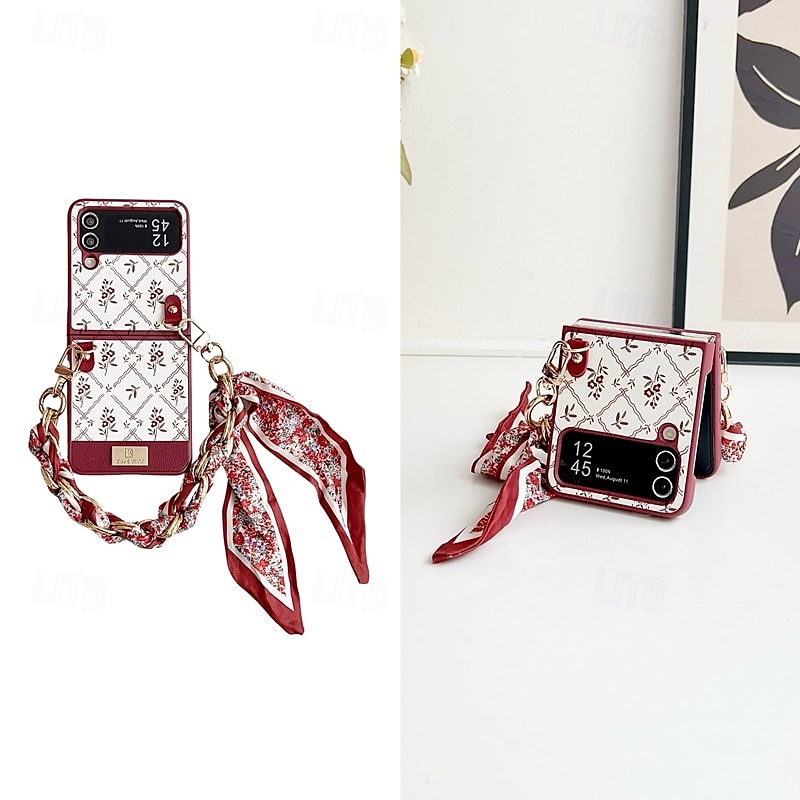 Phone Case For Samsung Galaxy Z Flip 7 Z Flip 6 Z Flip 5 Z Flip 4 Back Cover with Wrist Strap Shockproof Retro PU Leather 2025 - $23.99 –P14