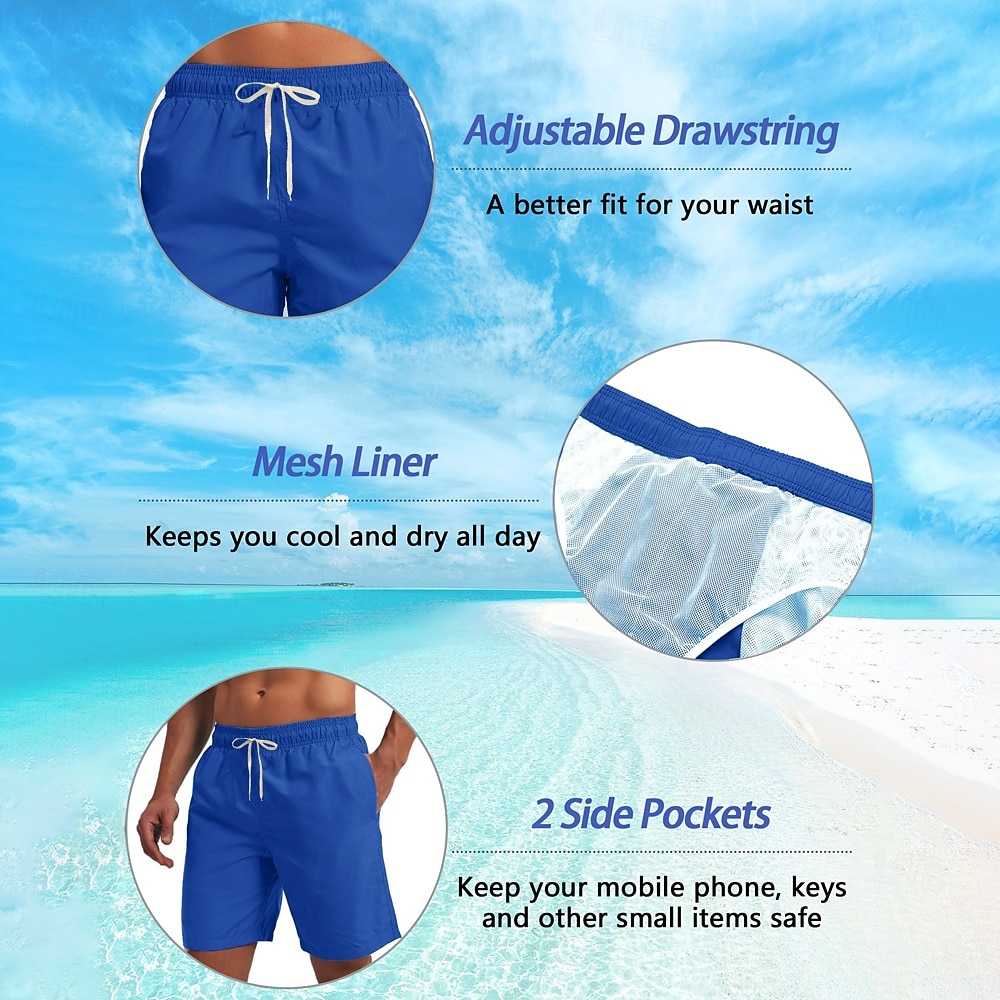 Men's American US Flag Patriotic Swim Trunks Swim Shorts Board Shorts Mid Waist Hawaiian Beach Wear Vacation Drawstring Mesh Lining Elastic Waist Designer Clothing Apparel 2025 - GBP £16 –P6