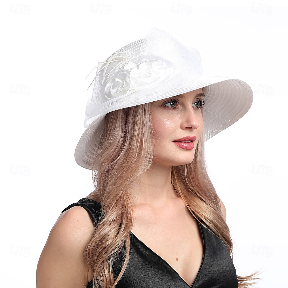 Hatter Organza Solhatt Ferie Te Fest Hesteveddeløp Cocktail Elegant Vintage Søt Med Blomster Hodepryd Hodeplagg 2025 - $31.99 –P35