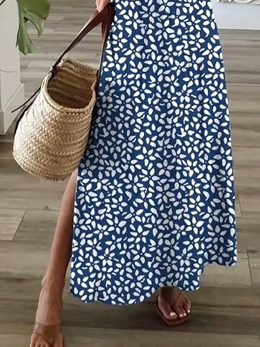 Damen Maxikleid A-Linie Kleid Sommerkleid Elegant Urlaub Lässig Urlaub Täglich Reguläre Passform Floral Grafik Polka Dot Kurzarm V-Ausschnitt Staubiges Blau Sommer Frühling Herbst 2025 - $28.99 –P3