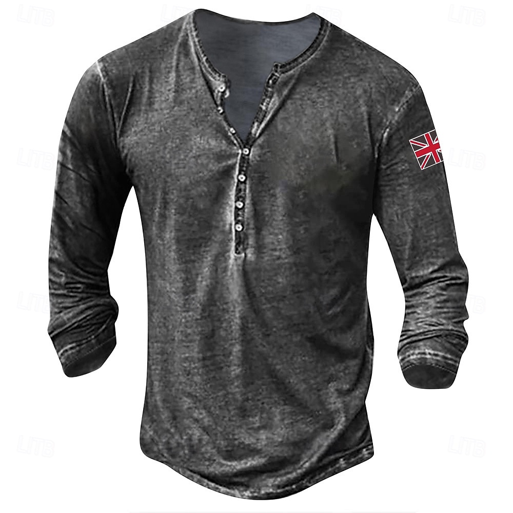 Herr Knapp T-shirt Henleytröja T-shirts T-tröja Långärmad Henley Sommar Landsflagga Enfärgad / vanlig färg Mode Designer Mode Semester Gata Utekväll Mörkgrå Svart Vit Topp t-shirt för män 2025 - $26.99 –P3