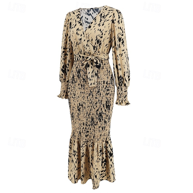 Damen Midikleid Cocktailkleid Etui-Kleid Mode Urlaub Ferien Teegesellschaft Normale Passform Leopard Langarm V Ausschnitt Schwarz Khaki Aprikose Sommer 2025 - $30.99 –P5