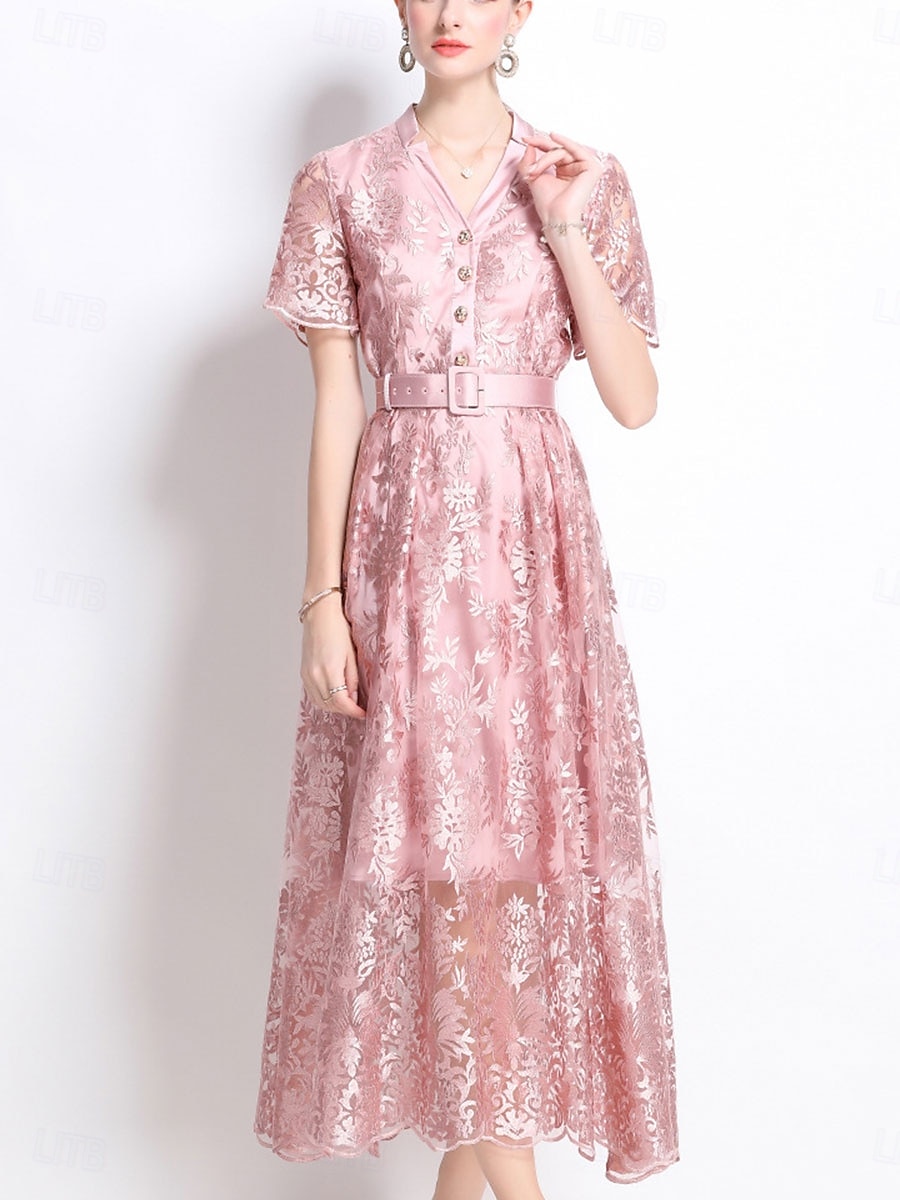 A-Linie Quinceanera Kleider Elegantes Kleid Hochzeitsgäste Knöchellang Kurzarm V-Ausschnitt Polyester mit Stickerei 2025 - $89.99 –P5