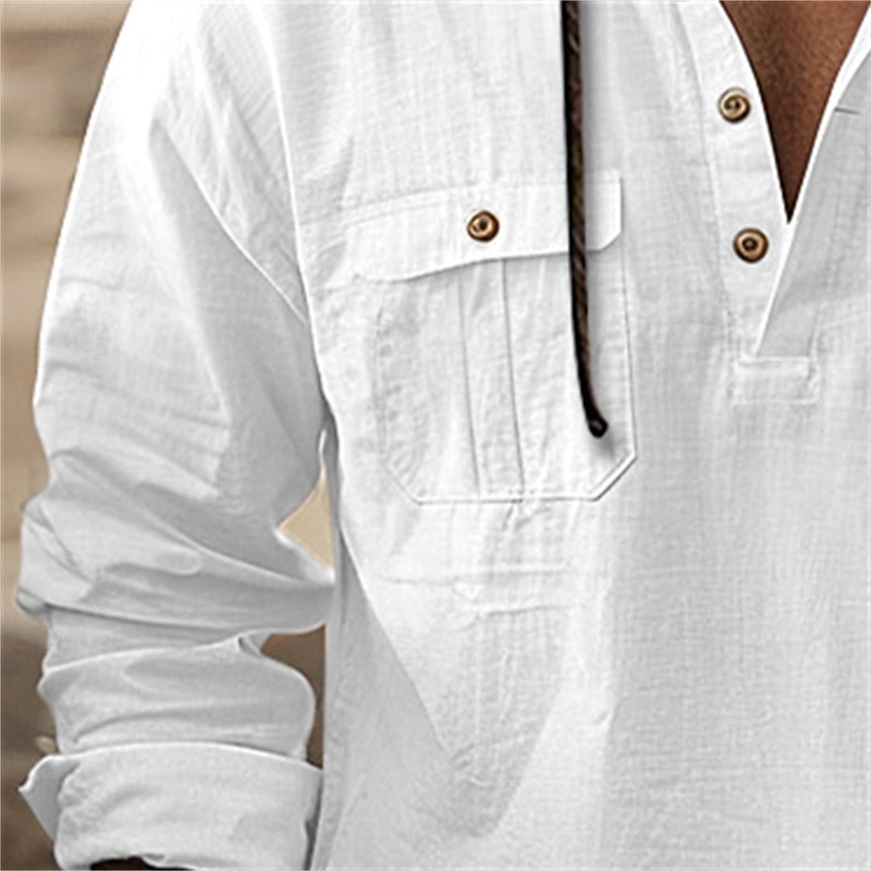 Per uomo Camicia Camicia di lino Camicia Estiva Camicia da Spiaggia Camicia con cappuccio Semplice Casuale Quotidiano Nero Bianco Marrone Cachi Manica Lunga Con Cappuccio Primavera & Estate del 2025 a $26.99 –P2