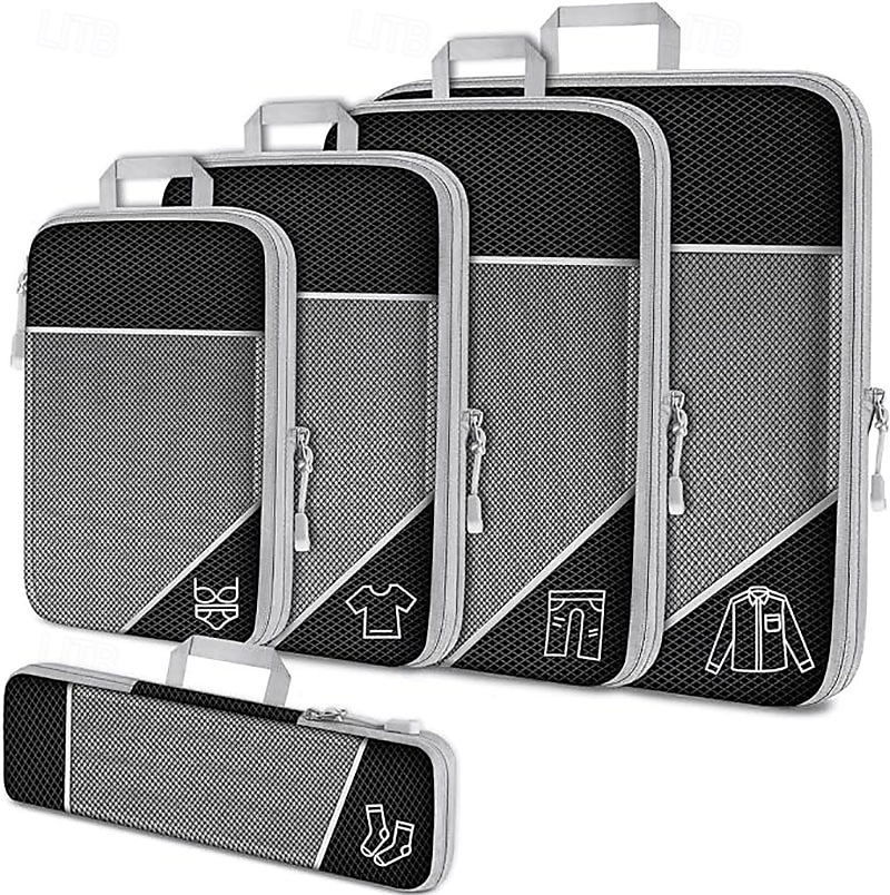 Compression Travel Packing Cubes Set for Luggage Storage and Backpack Organizer, Expandable Mesh Travel Bags, 5-Piece Set for Space Saving and Organizing Clothes 2025 - $14.49 –P1