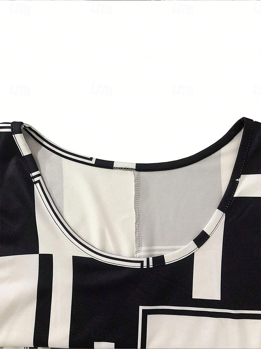 Damen Mini Kleid A-Linien Kleid Sommer Kleid Schulterfreies Kleid Urlaub Lässig Täglich Lockere Passform Grafik Geometrisch Ärmellos U-Ausschnitt Schwarz Sommer 2025 - $21.99 –P3