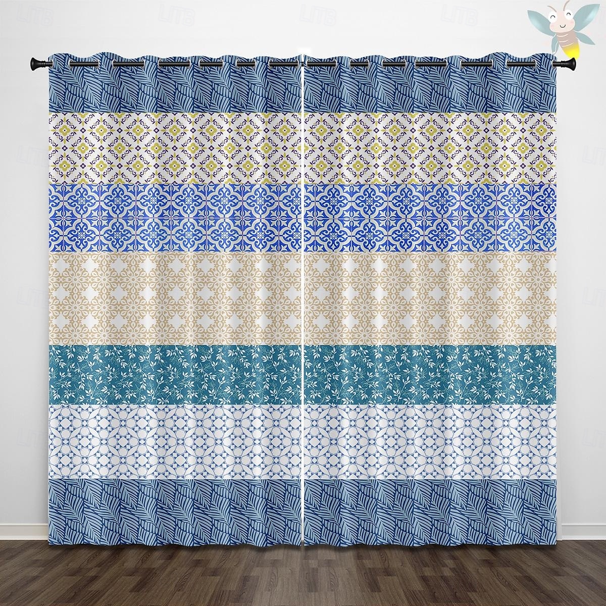 Verdunkelungsvorhänge Geometrisch Bohemian Isolierung Außen Balkon Ruhe Wohnzimmer Heimdekoration 2-teiliger Satz 3D Digitaldruck Perforiert 2025 - $30.99 –P5