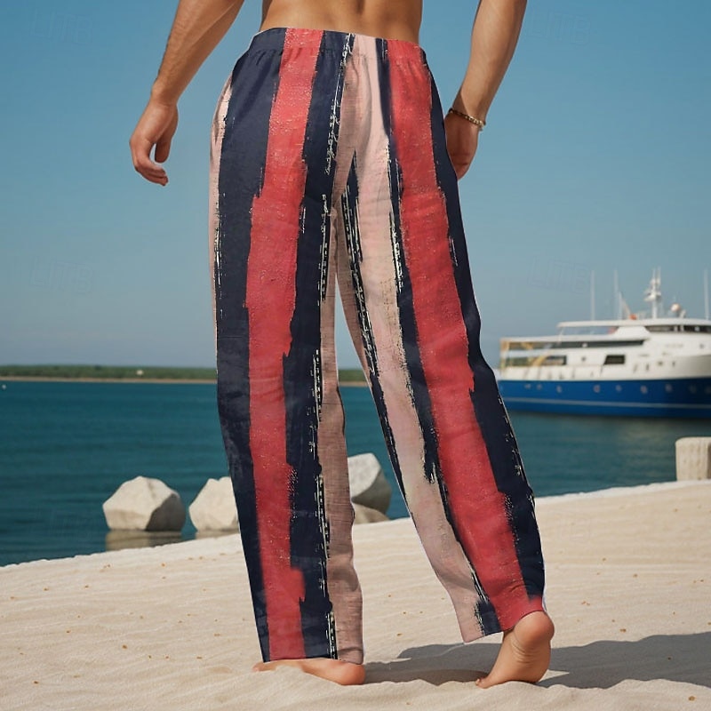 Herren Geometrisch Gestreift Hose Baggy-Hosen Freizeithose Mittlere Taille Vintage-Retro Outdoor Urlaub Ferien Kordelzug Elastischer Bund Weites Bein Sommer Frühling 3D-Druck Gelb Rote Blau 2026 - $27.99 –P2
