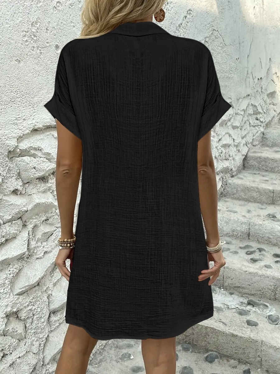 Kvinne Mini Kjole Shift Kjole Lin Casual Utendørs Vanlig Passform Grafisk Uten Ermer V Hals Svart Hvit Himmel Blå Sommer 2025 - $29.99 –P4