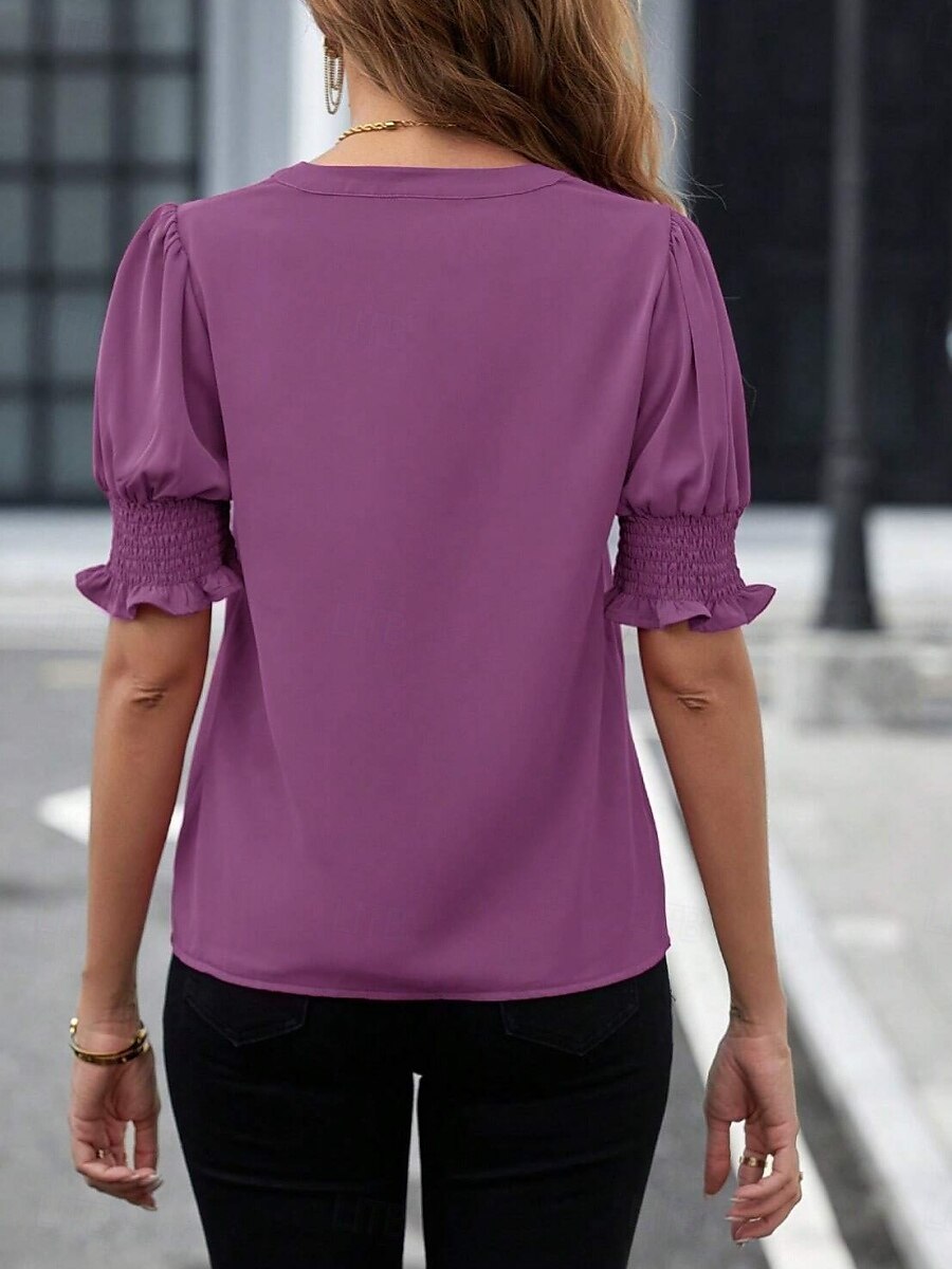 Kvinnes Camisole Tank Top Enfarget Stilfull Casual Kort erme Notch hals Vanlige topper Daglig Ruffle Svart Hvit Lilla Fuchsia Grønn Sommer Vår 2025 - $22.99 –P7