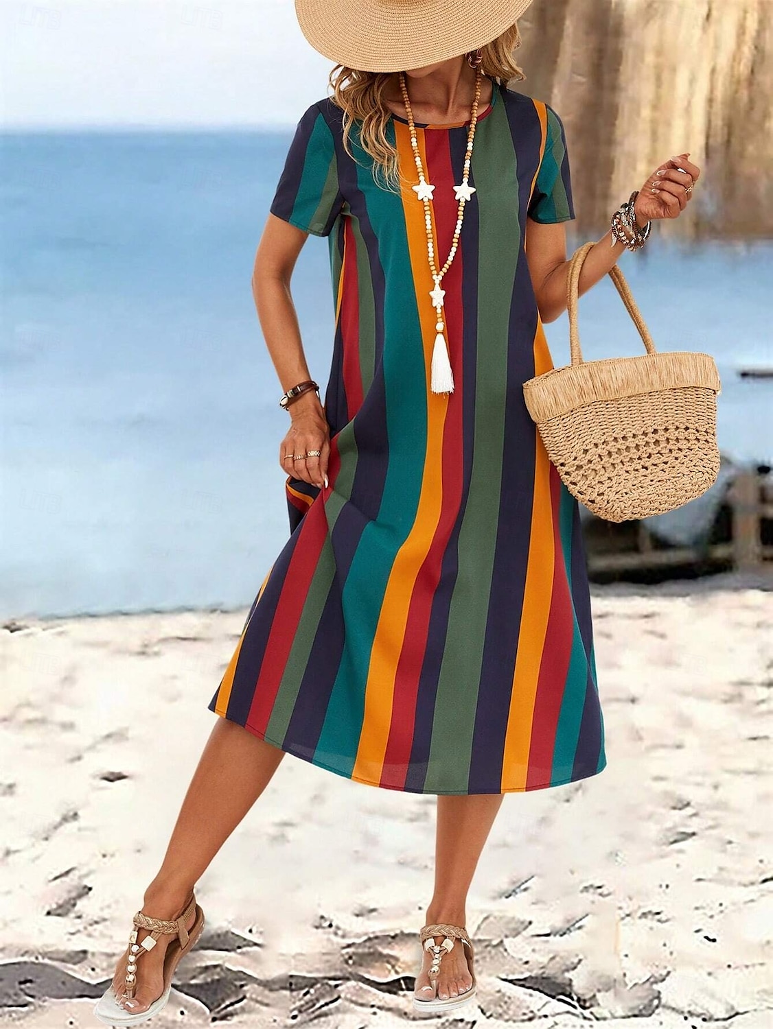 Damen Mini Kleid T-Shirt Kleid Tee Kleid Sommerkleid Freizeit Täglich Regulärer Fit Grafisch Gestreift Kurzarm Rundhalsausschnitt Orange Sommer Frühling 2025 - $32.99 –P5