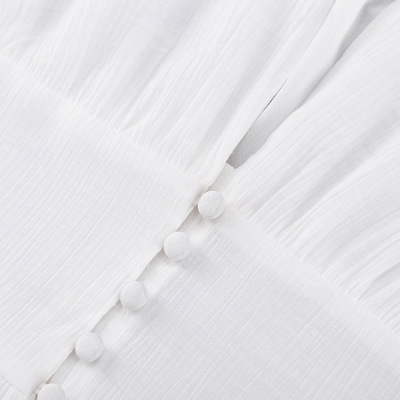 Per donna Abito Midi Abito Bianco Moda Moderno Compleanno Ferie Laurea Vestibilità regolare Semplice Manica Corta Scollo a V Nero Bianco Estate del 2025 a $34.99 –P5