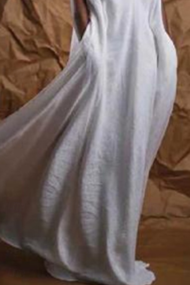 Per donna Abito Lungo Maxi Abito Abiti ispirati al lino Abito Bianco Vestito da Festa Abito in cotone e lino Moda Feste Compleanno Vestibilità regolare Semplice Senza Maniche Scollo a V Bianco Estate del 2025 a $28.99 –P2