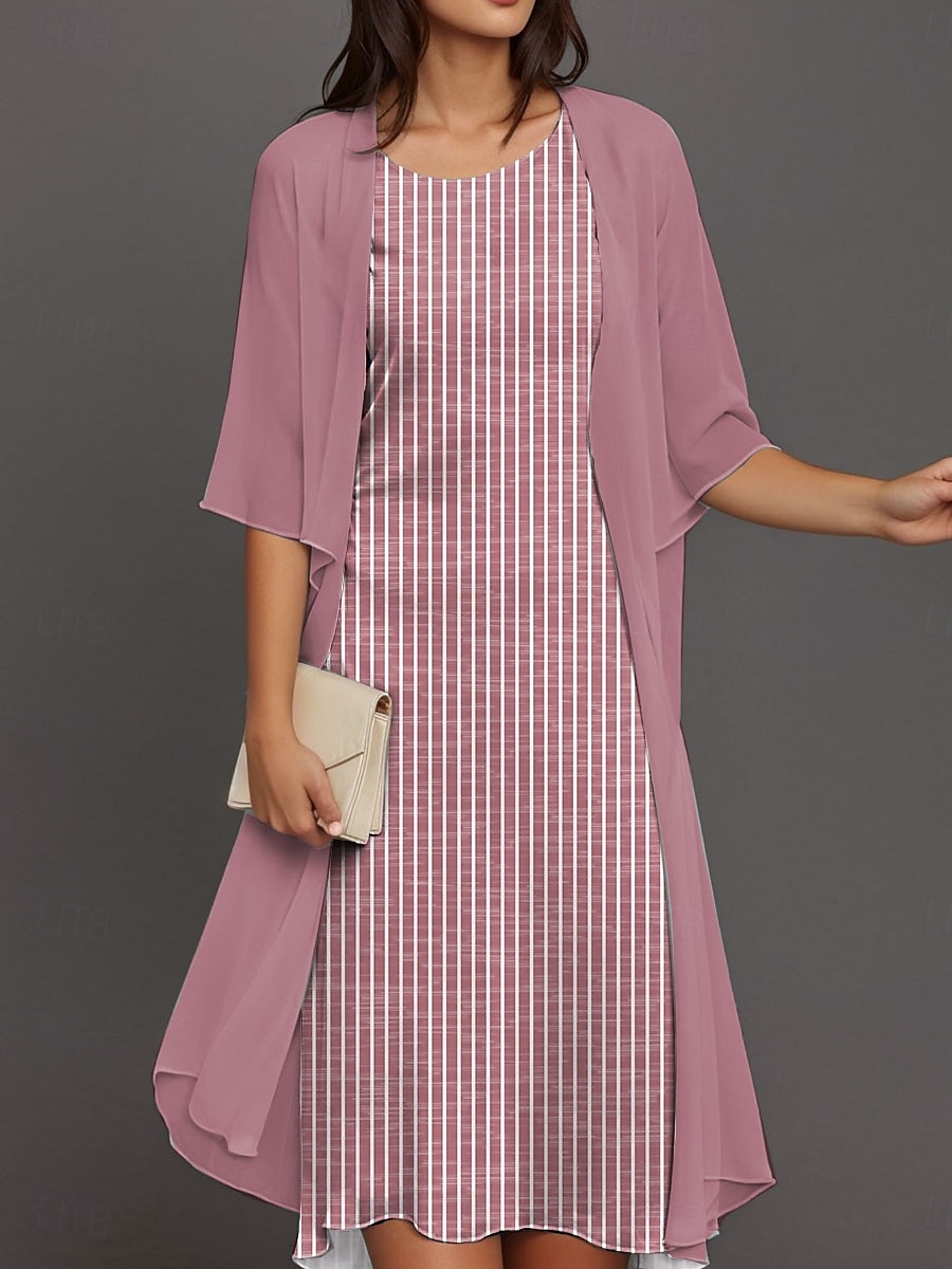 Femmes Robe Midi Robe en Chiffon Robe fourreau Élégant Quotidien Coupe Ample Rayure Demi Manches Col ras du cou Rose Claire Bleu Violet Vert Été Printemps Automne de 2025 ? $36.99 –P4