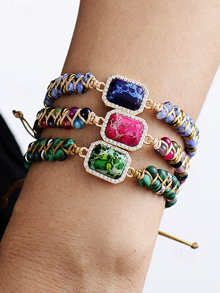 ręcznie robiona kolorowa bransoletka z naturalnych kamieni – boho koralikowa bransoletka z zawieszką z kryształków, regulowana biżuteria modowa dla kobiet, idealna na prezenty, imprezy i na co dzień 2025 - $18.99 –P2