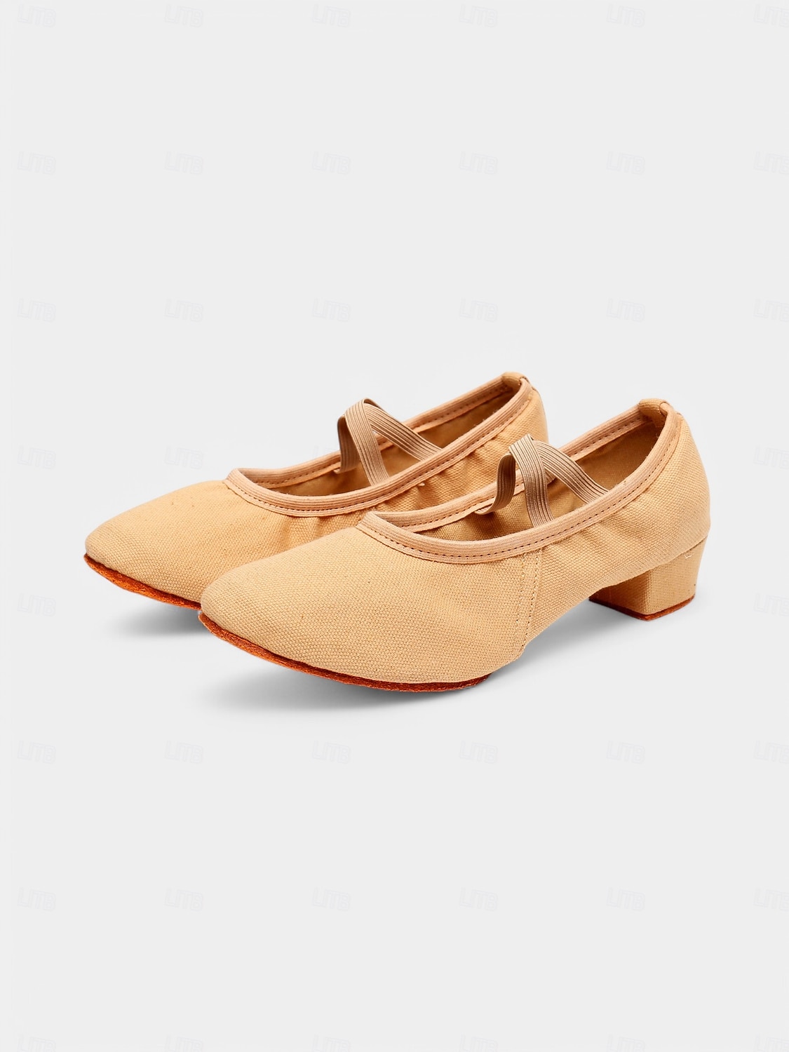 beigefarbene Canvas-Ballsaal-Tanzschuhe für Damen – Pumps mit niedrigem Absatz und elastischem Riemen für das professionelle Training 2026 - $26.99 –P2
