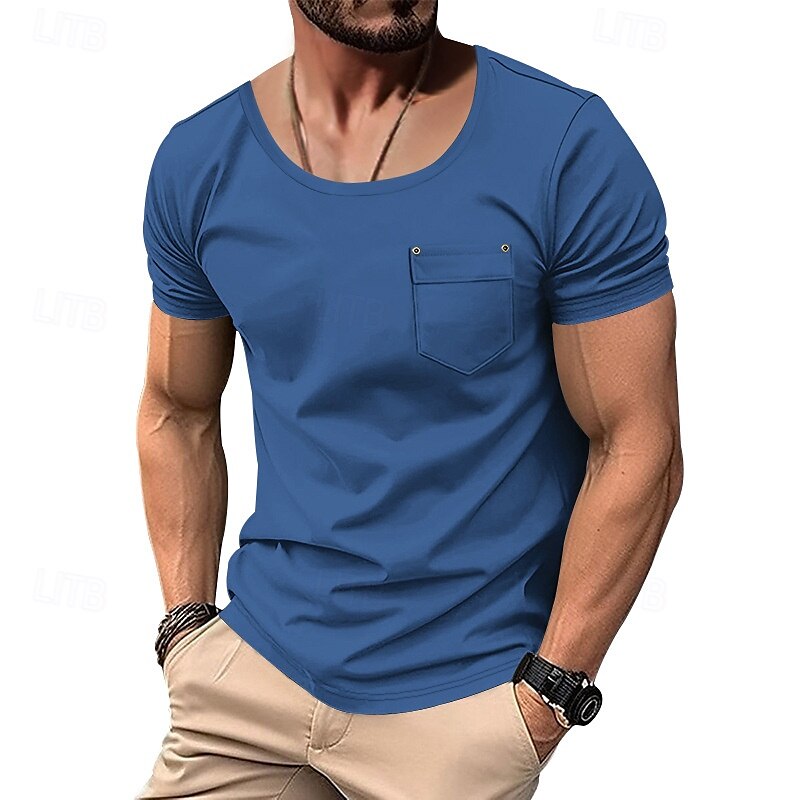 Homme T-shirt Chemise à manches courtes Manche Courte Col en U Été Couleur Unie / Unie Mode Designer Mode Vacances Rue Sortir Noir Blanche Bleu T-shirt haut de gamme pour homme de 2025 ? $19.99 –P11