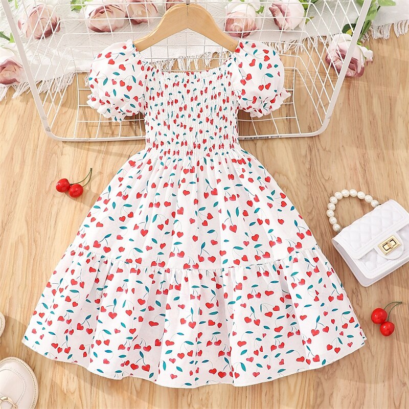 Enfants Fille Robe Fleuri Manche Courte Extérieur Occasionnel Mode Adorable 100% Coton Mi-long Robe Décontractée Robe trapèze Été 4 ans et + Rose Claire Rouge Bleu de 2025 ? $17.49 –P15