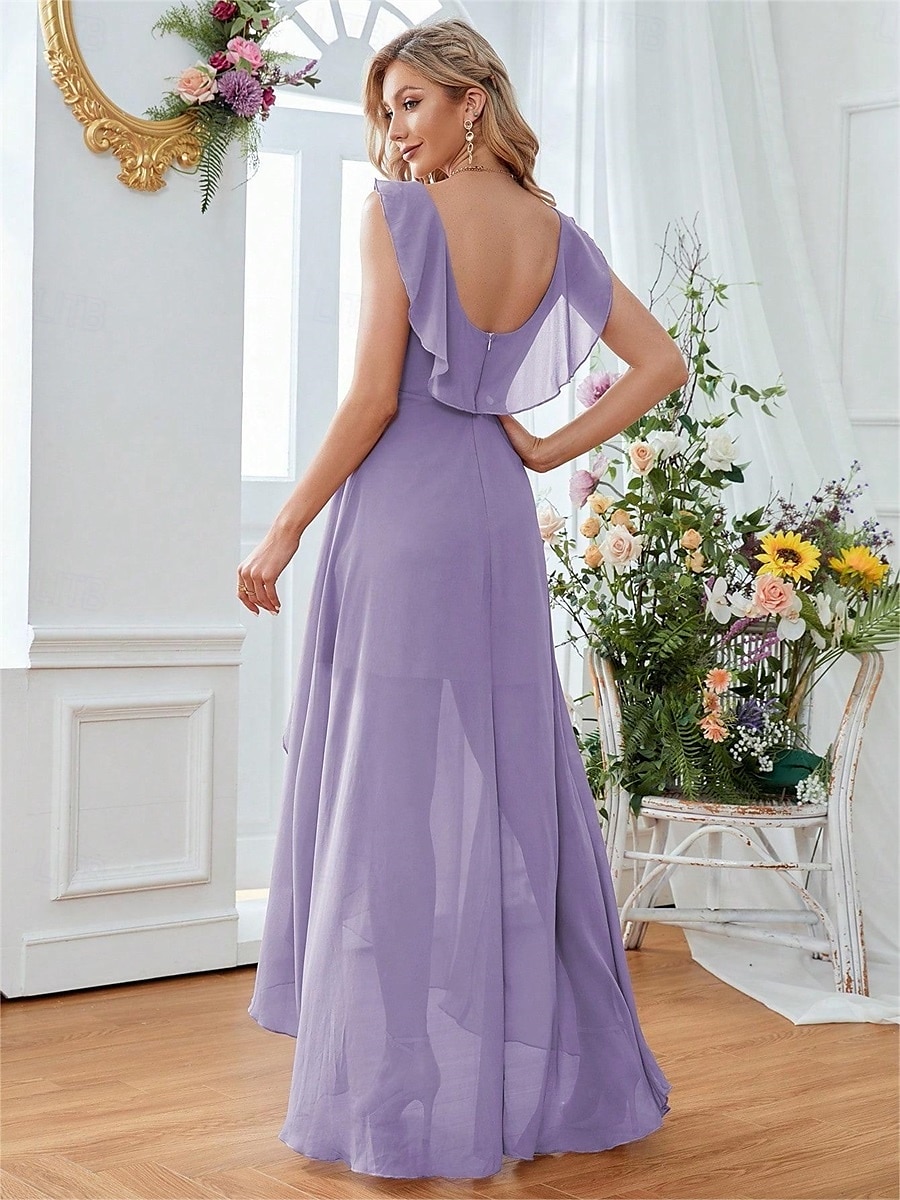 Robe Robe de Mère de Mariée  Élégant Fête Col en V Longueur au sol Chiffon Sans manches avec Plis 2025 de 2025 ? $79.99 –P7