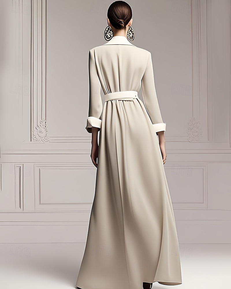 Blazer Dress A-Line Mother of the Bride Dress Tuxedo Dress Elegant Simple Minimalist V Neck Floor Length Satin Long Sleeve with Color Block 2025 - $189.99 –P3