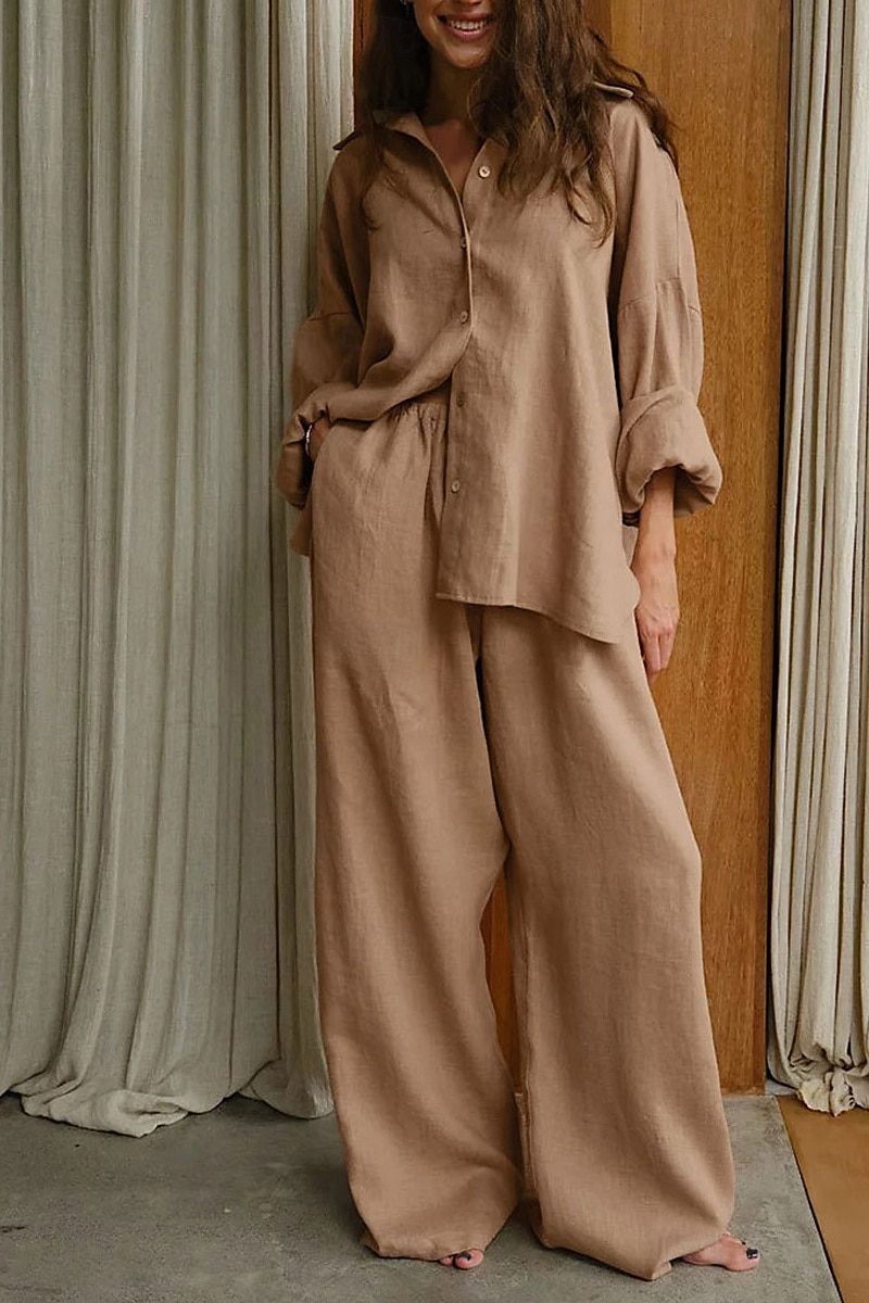 Women's Shirt Two Piece Sets Pants Sets Long Sleeve Shirt Collar Solid Color Dubbele Rij Knopen Fashion Basic Vacation Casual Daily White Red Dark Navy Summer Regular Fit 2026 - $36.99 –P1