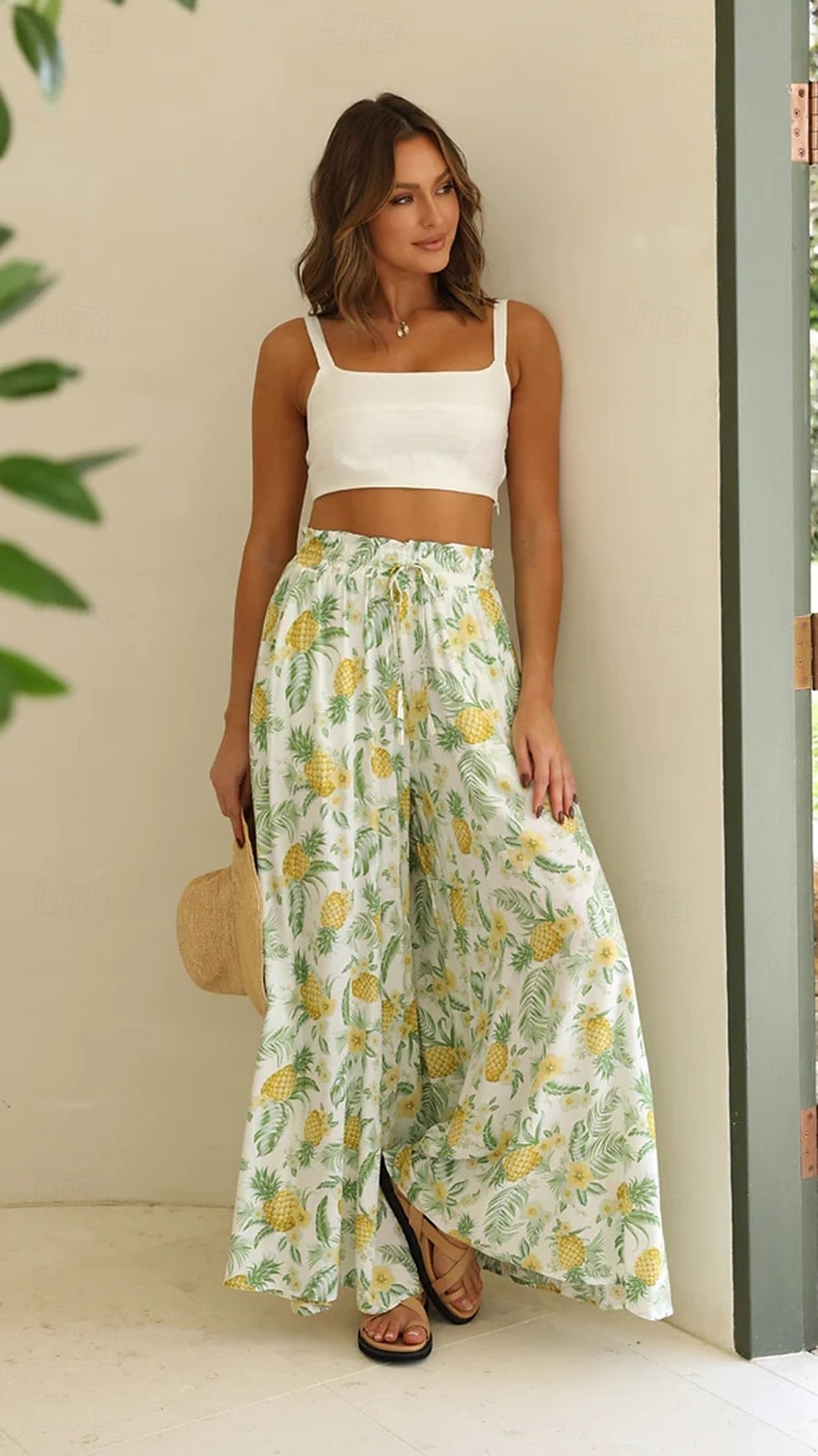 Femmes Jambe large Pantalon en coton et lin Pantalons Mode Longueur complète Trèfle Cordon de serrage Poches Latérales in in france they say Pontalon wide leg Respirabilité Confortable Non Elastique de 2025 ? $33.99 –P15