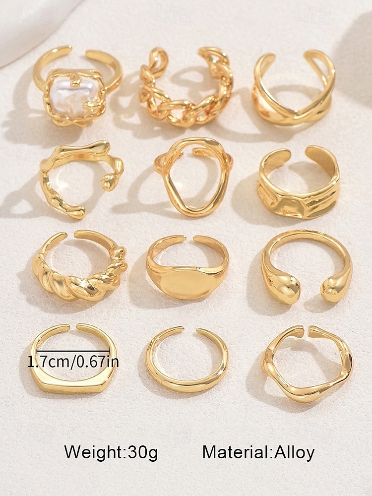 2026年 女性用ゴールドステートメントリングセット - トレンディなヴィンテージのチャンキーな重ね付け可能な指輪、パーティー、結婚式、普段使いに最適なファッションジュエリー  コレクション – $11.99 –P5