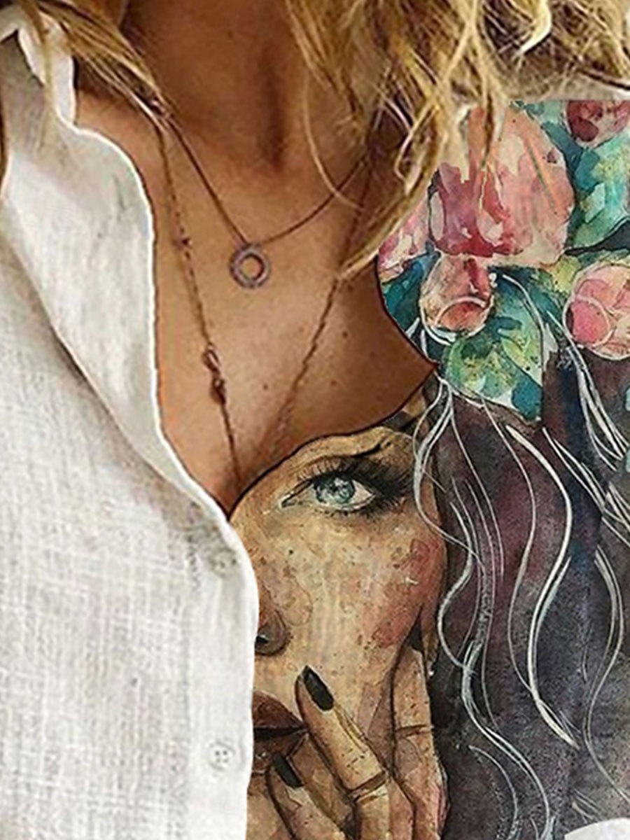 Camicia da donna in cotone e lino grafica quotidiana alla moda casual maniche lunghe colletto bottoni quotidiani bianca blu grigia estate primavera del 2025 a $19.99 –P3