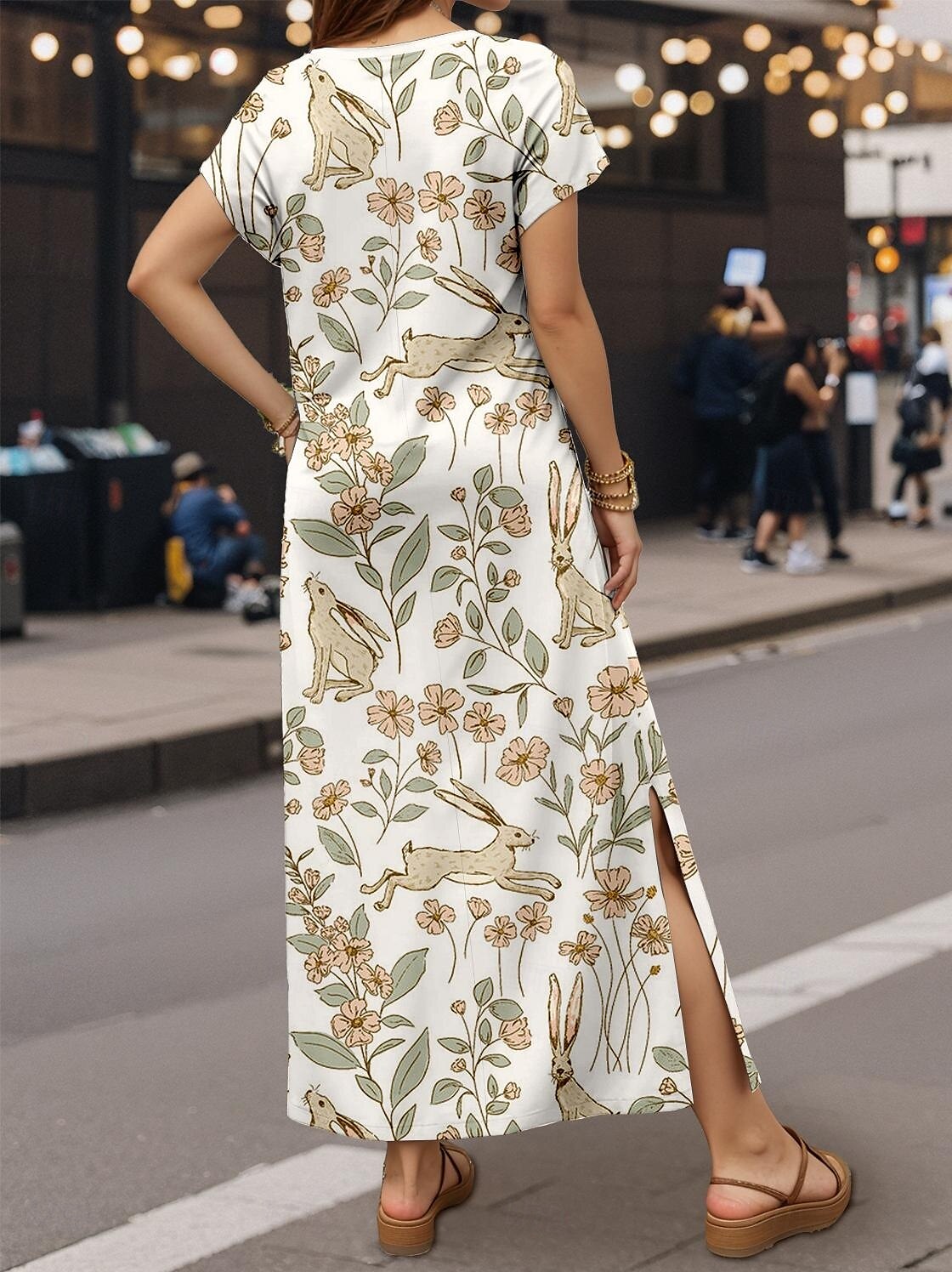 Women's Maxi Dress A Line Dress Summer Dress Casual Vacation Daily Regular Fit Floral Graphic Animal Short Sleeve V Neck Light Yellow Spring Fall 2025 - €28.99 –P2