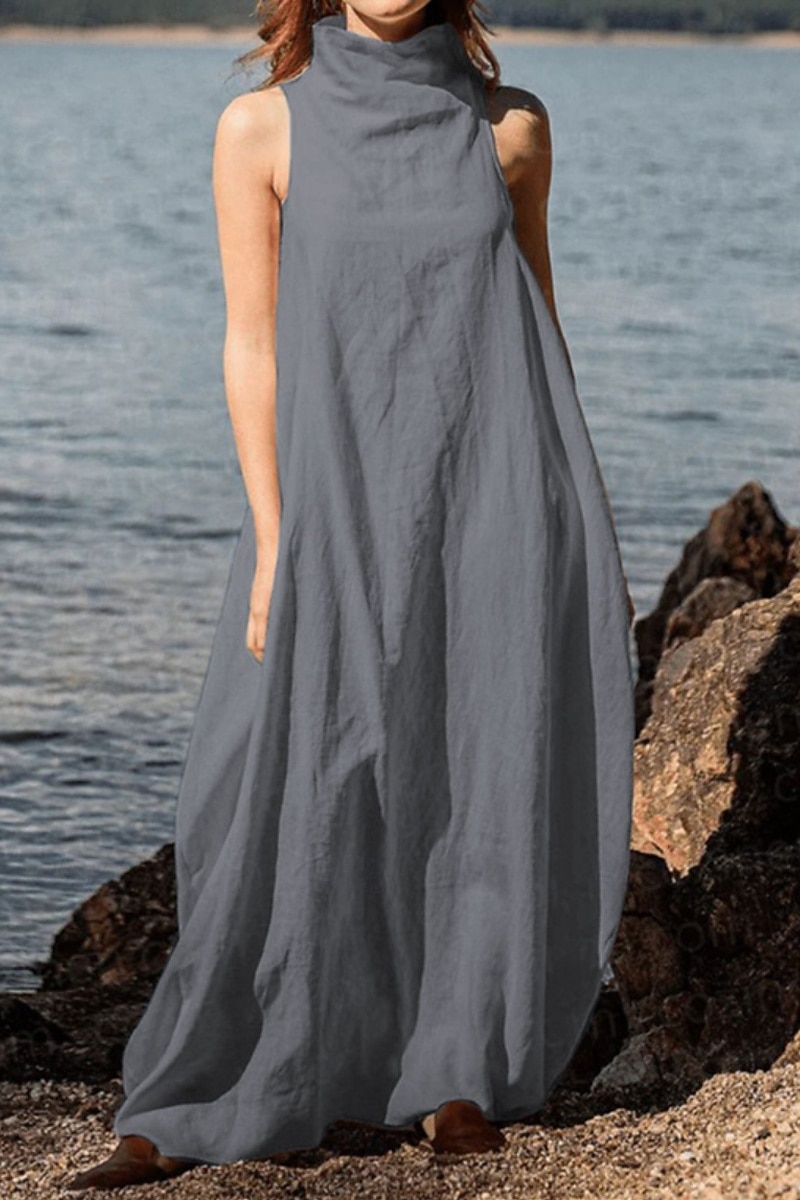 Femmes Robe Longue Maxi Robe Robes effet lin Robe fourreau Robe d'Été Mode Classique Moderne Vacances Sortir Week-end Coupe régulière Uni Sans manches Col roulé Noir Kaki Gris foncé Bleu clair Été de 2026 ? $27.99 –P4