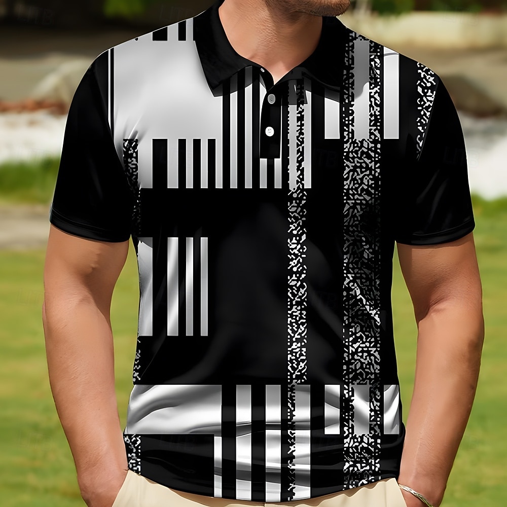 Homens Bloco de cor Pólo Manga Curta Camisas polo Camisas de colarinho Casual Escola Ao ar livre Roupa Diária Home Wear Botões Impressão 3D Verão Primavera Outono Preto de 2026 por $26.99 –P1