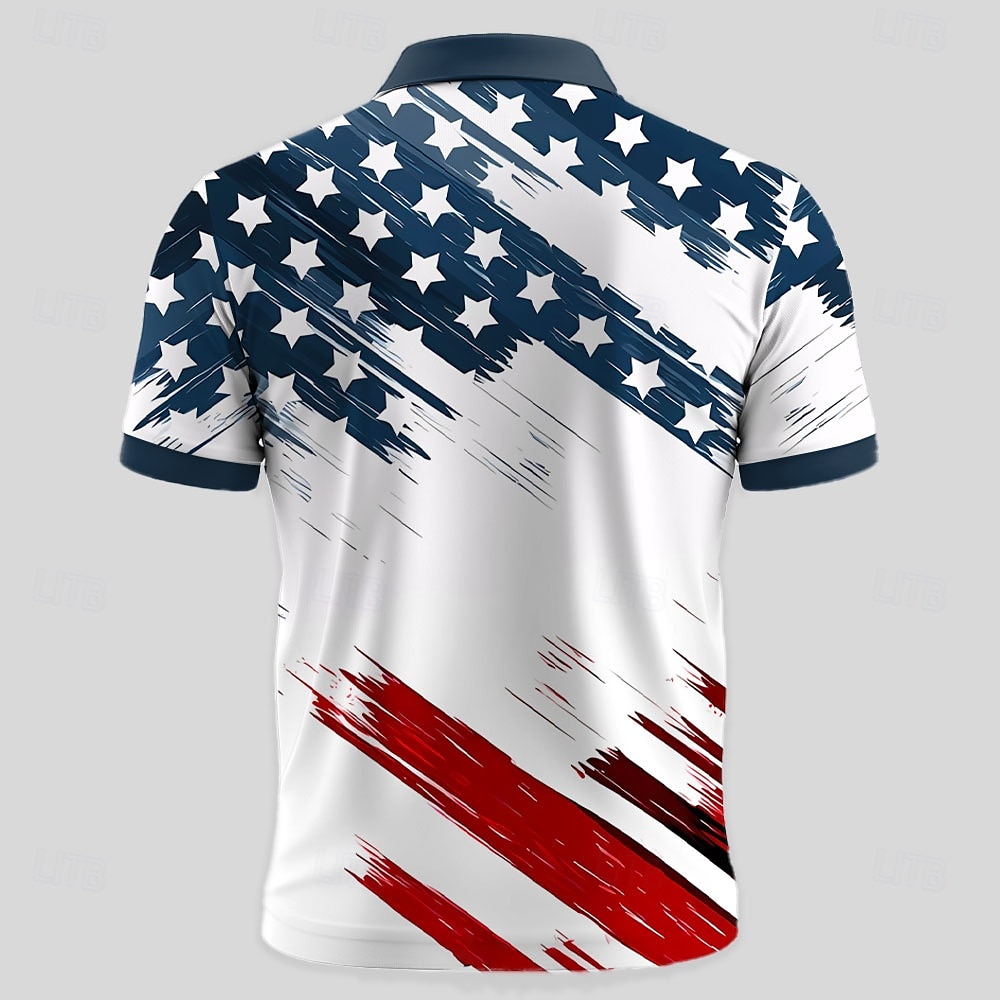 Men's American US Flag Zip Polo Shirts Short Sleeve Polo Shirts Collared Shirts Casual Athleisure Daily Wear 3D Print Summer Red Navy Blue Sky Blue 2025 - $22.99 –P3
