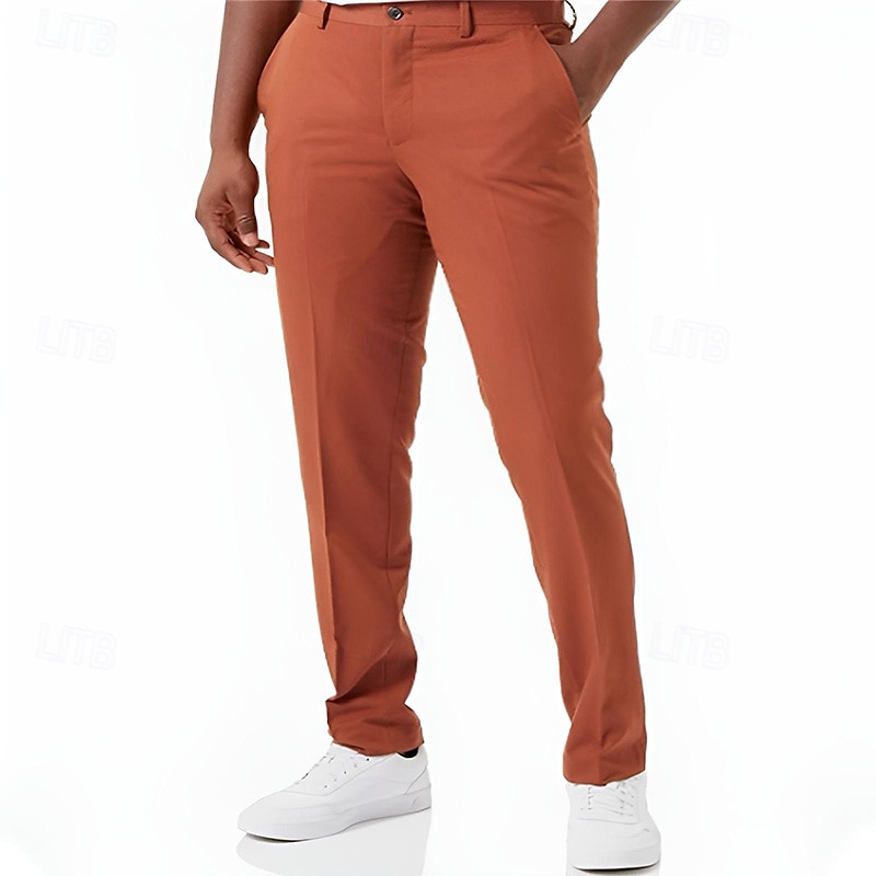 Hombre pantalones de traje Pantalones Chinos Botones Bolsillo Plano Comodidad Formal Fiesta Trabajo Moda Estilo clásico Negro Naranja Microelástico 2025 - $28.99 -P3