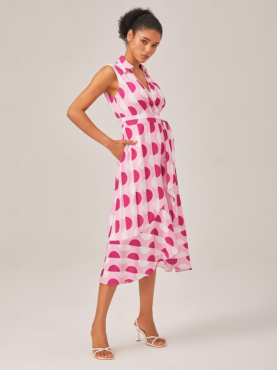 abito camicia a pois rosa in stile vacanziero del 2025 a $68.99 –P4