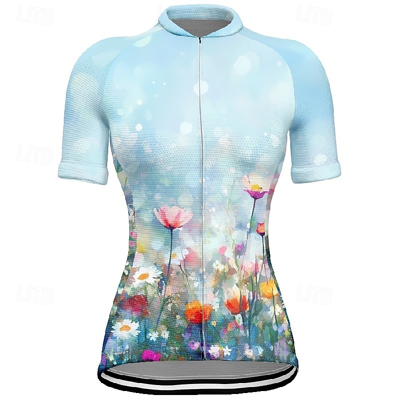 Dame Sykkeltrøyer Blomsternål i krystall Kortermet Sykkel T-skjorte Jersey med 3 baklommer Fjellsykling Hurtigtørkende Anatomisk design Vidje Pustende sport Gul Blå Oransje Klær 2026 - $23.99 –P9