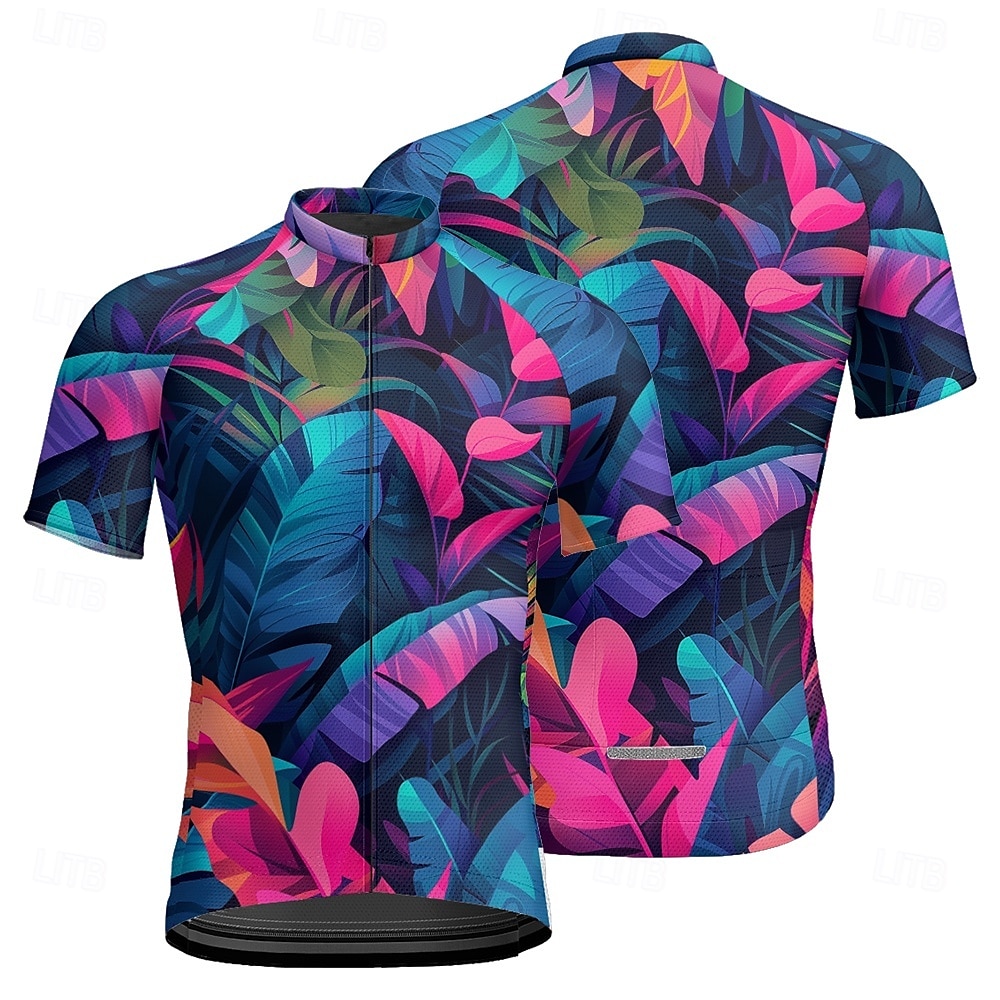 2025年 男性用 サイクリングジャージー 半袖 バイク Tシャツ ジャージー 3つのリアポケット付き マウンテンサイクリング 高通気性 速乾性 人間工学デザイン ウィッキング フォレストグリーン ダークブルー ダークグリーン リーフ柄 スポーツ 衣類 コレクション – $20.79 –P15