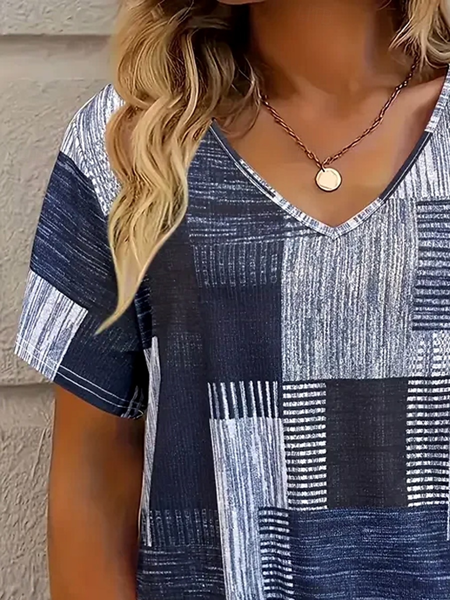 Femmes T-shirt Graphique Géométrique Géométrie ancien Mode Occasionnel manche longue Col en V Hauts Réguliers Quotidien Sports Sortir Imprimé Bleu Poudré Été Printemps de 2025 ? $19.99 –P2
